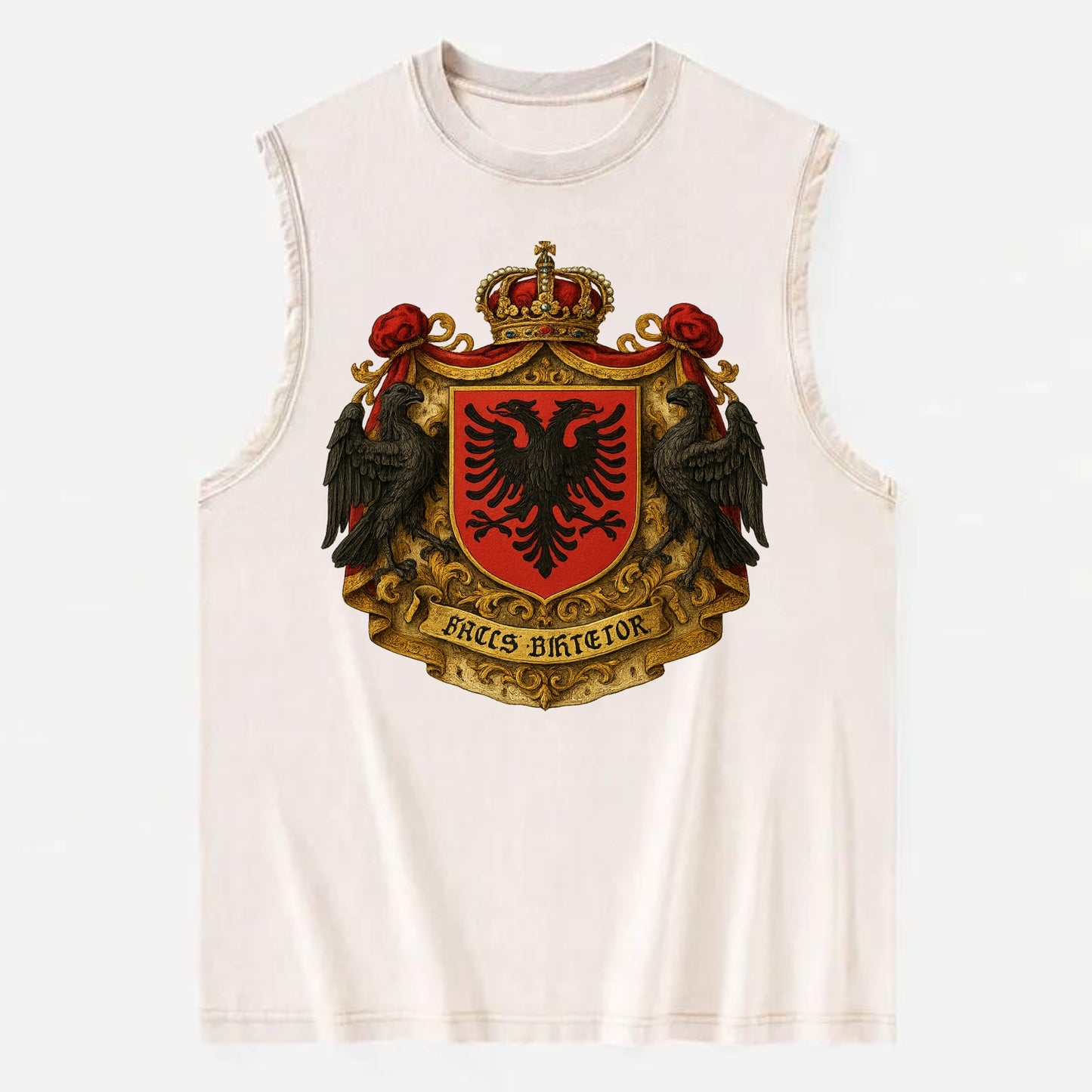 Albania Double Eagle Emblem  - Vintage Washed Tank - Beige