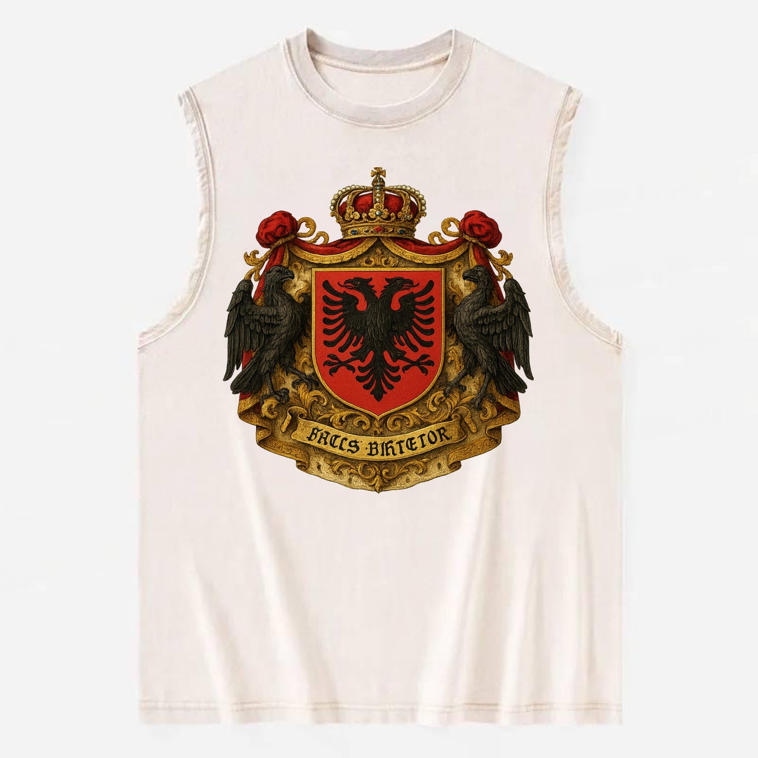 Albania Double Eagle Emblem  - Vintage Washed Tank - Beige