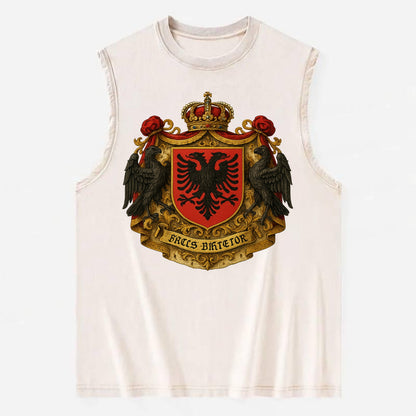 Albania Double Eagle Emblem  - Vintage Washed Tank - Beige