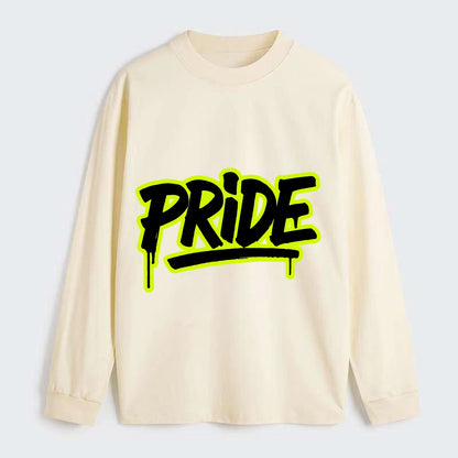 Bold typography design - "PRIDE" - dignified satisfaction, honor - Classic Long Sleeve Shirt - Beige