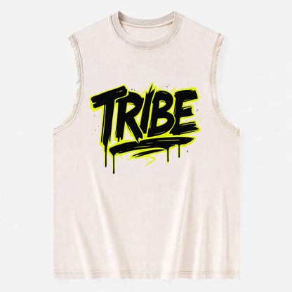 Bold typography design - "TRIBE" - your community, your group - Vintage Washed Tank - Beige