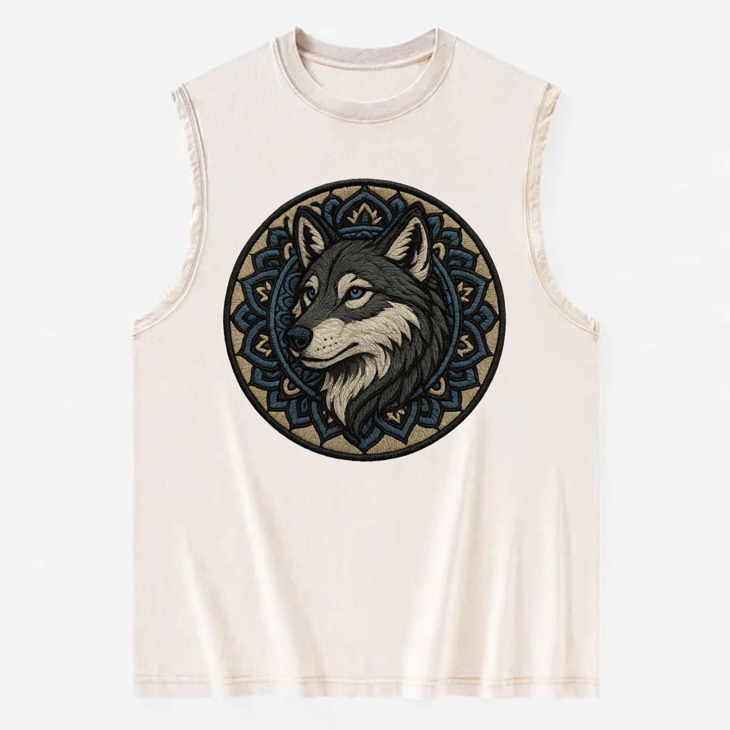 Mandala Wolf Pattern  - Vintage Washed Tank - Beige