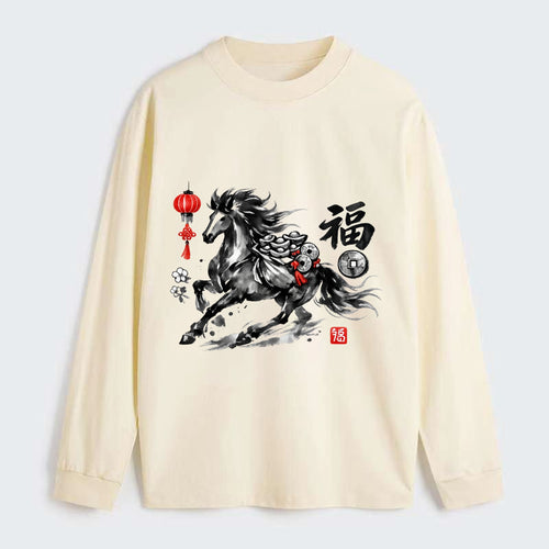 PROSPERITY HORSE | Horse carrying gold ingots and coins | Chinese knot - Classic Long Sleeve Shirt