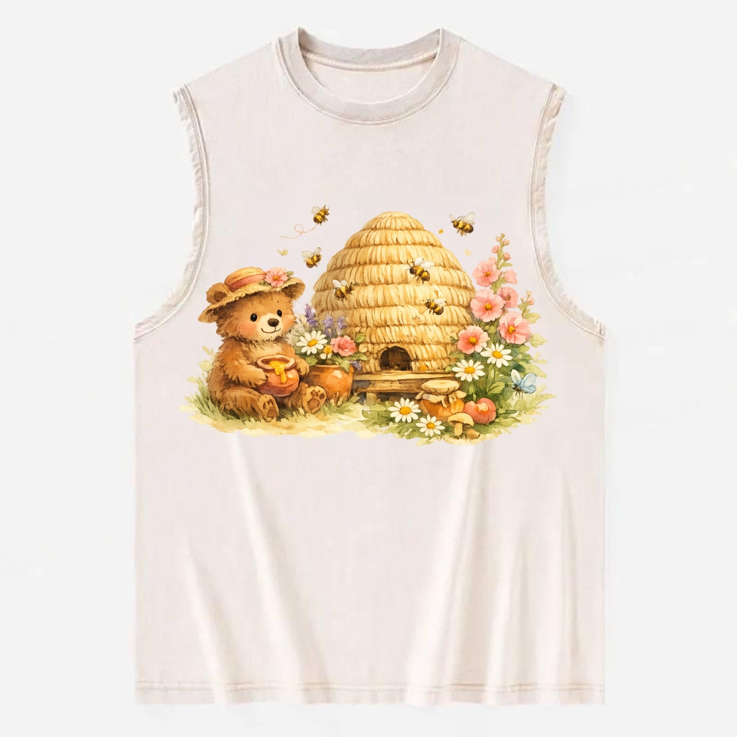 SKEP HIVE | Traditional straw beehive | Cottage garden setting | Buzzing - Vintage Washed Tank - Beige