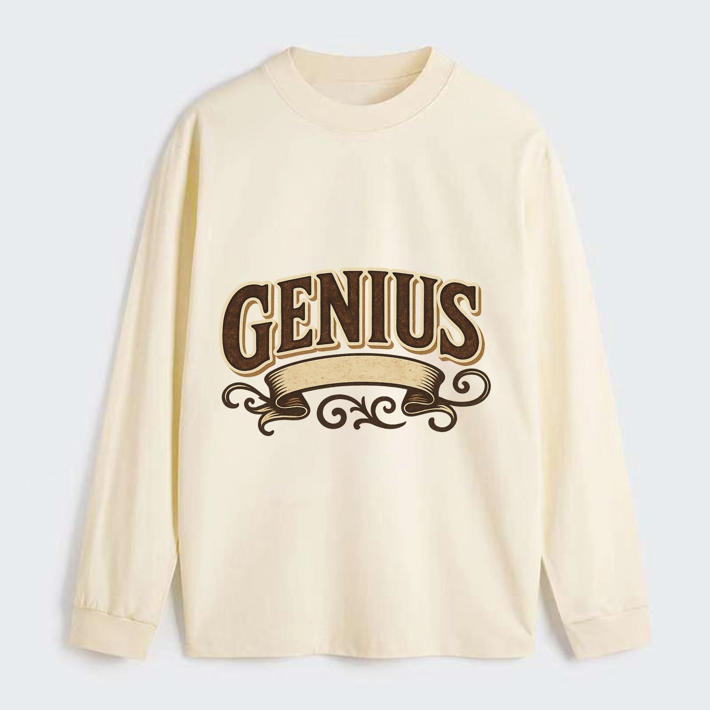 Bold typography design - "GENIUS" - exceptional intelligence, brilliance - Classic Long Sleeve Shirt - Beige