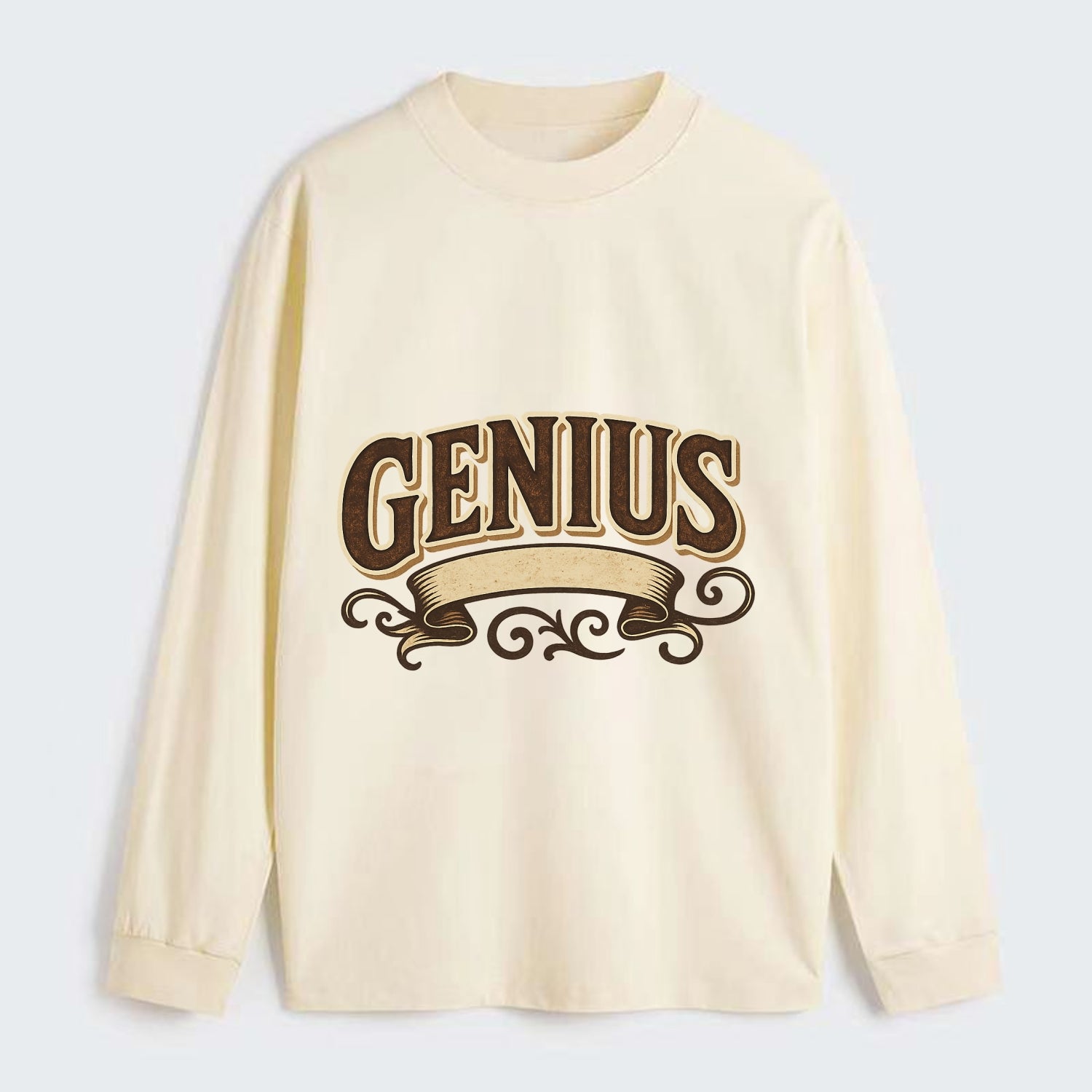 Bold typography design - "GENIUS" - exceptional intelligence, brilliance - Classic Long Sleeve Shirt - Beige