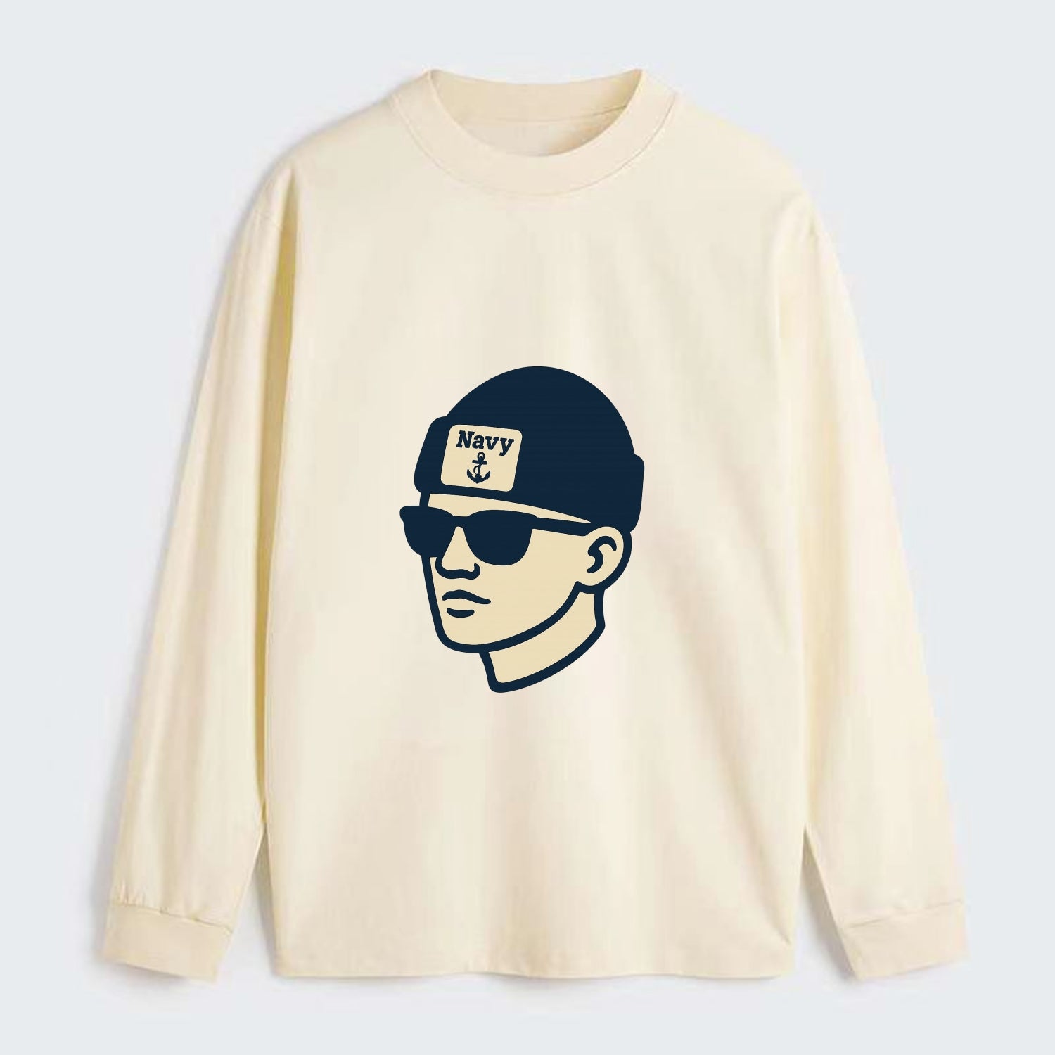 Annapolis Midshipman wearing Navy beanie with anchor patch - Classic Long Sleeve Shirt - Beige