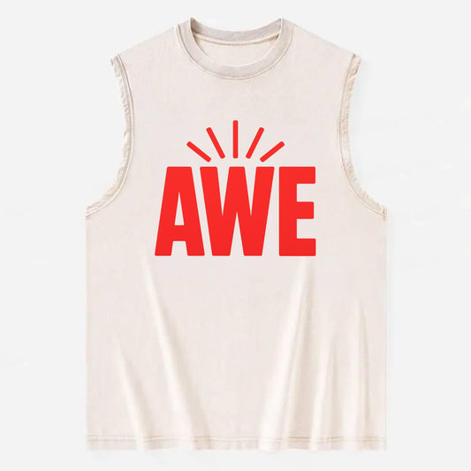 Bold typography design - "AWE" - overwhelming wonder - Vintage Washed Tank - Beige