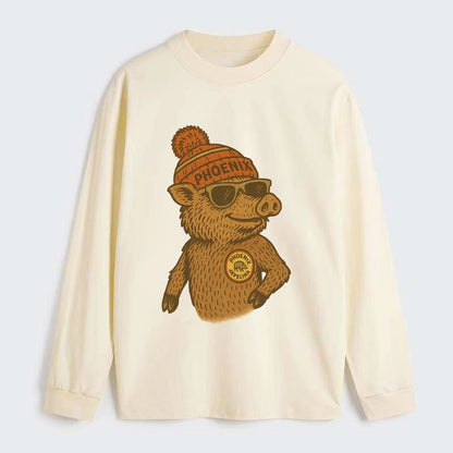 Phoenix Javelina wearing Phoenix beanie with pom pom and wayfarer - Classic Long Sleeve Shirt - Beige