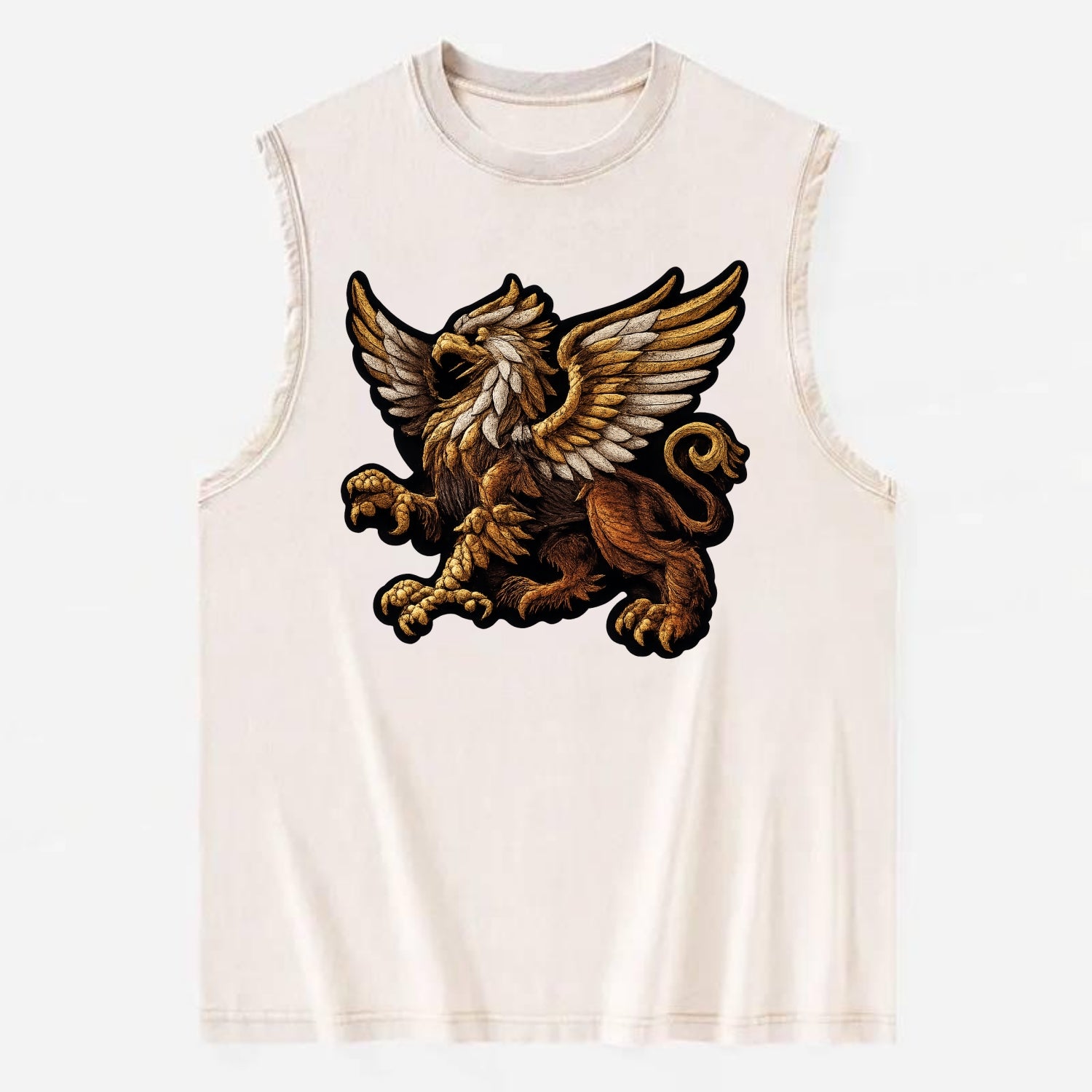GRIFFIN BEAST - lion eagle hybrid in gold and brown , heraldic - Vintage Washed Tank - Beige