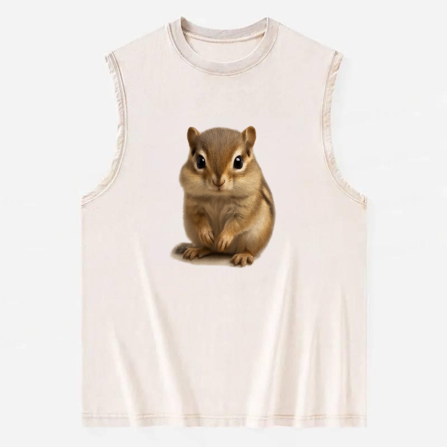 Baby Chipmunk - striped back, cheek pouches, tiny paws, bright eyes, - Vintage Washed Tank - Beige