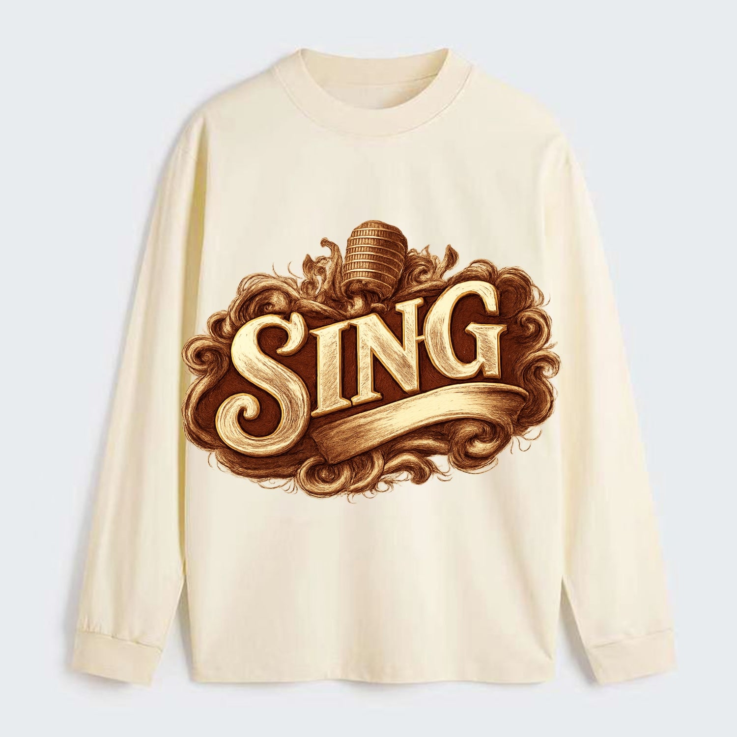 Bold typography design - "SING" - vocal expression, musical soul - Classic Long Sleeve Shirt - Beige