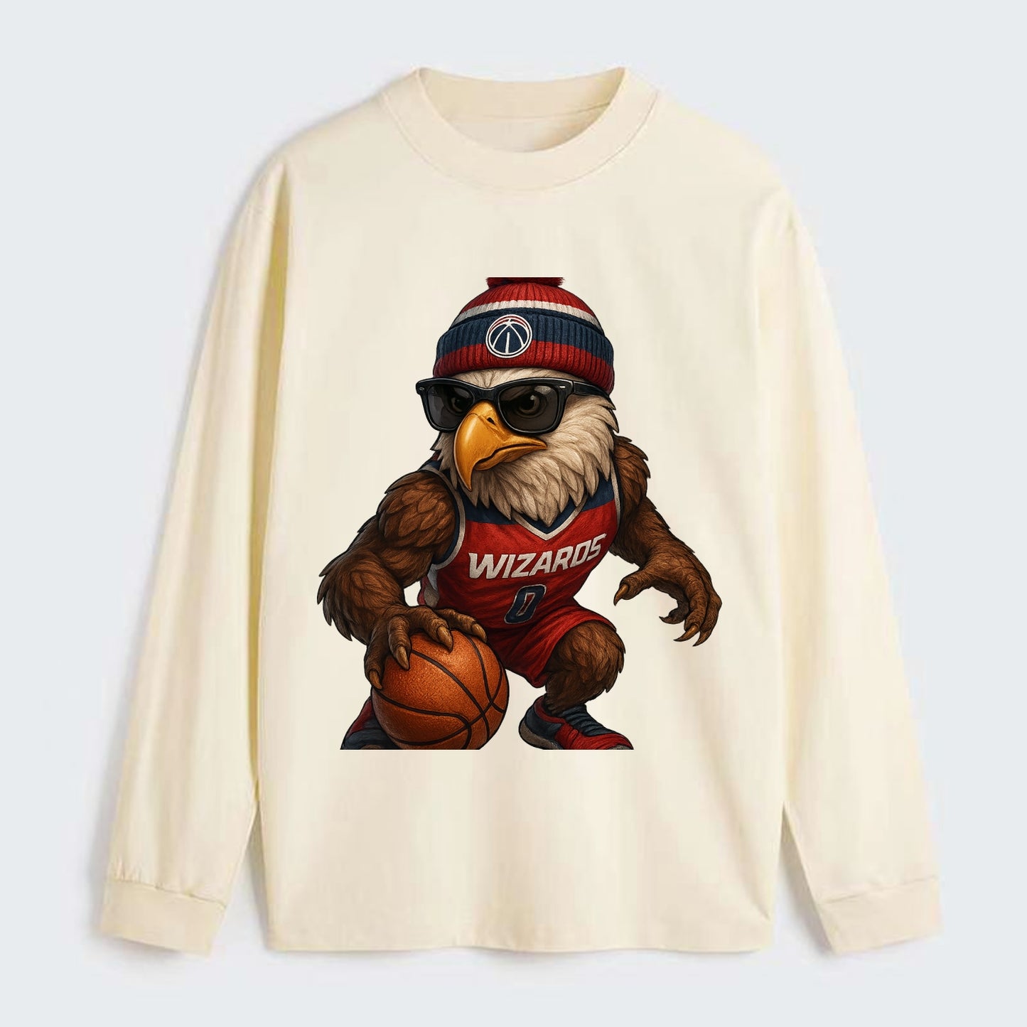 DC Eagle wearing Wizards red white and blue beanie with monument patch - Classic Long Sleeve Shirt - Beige