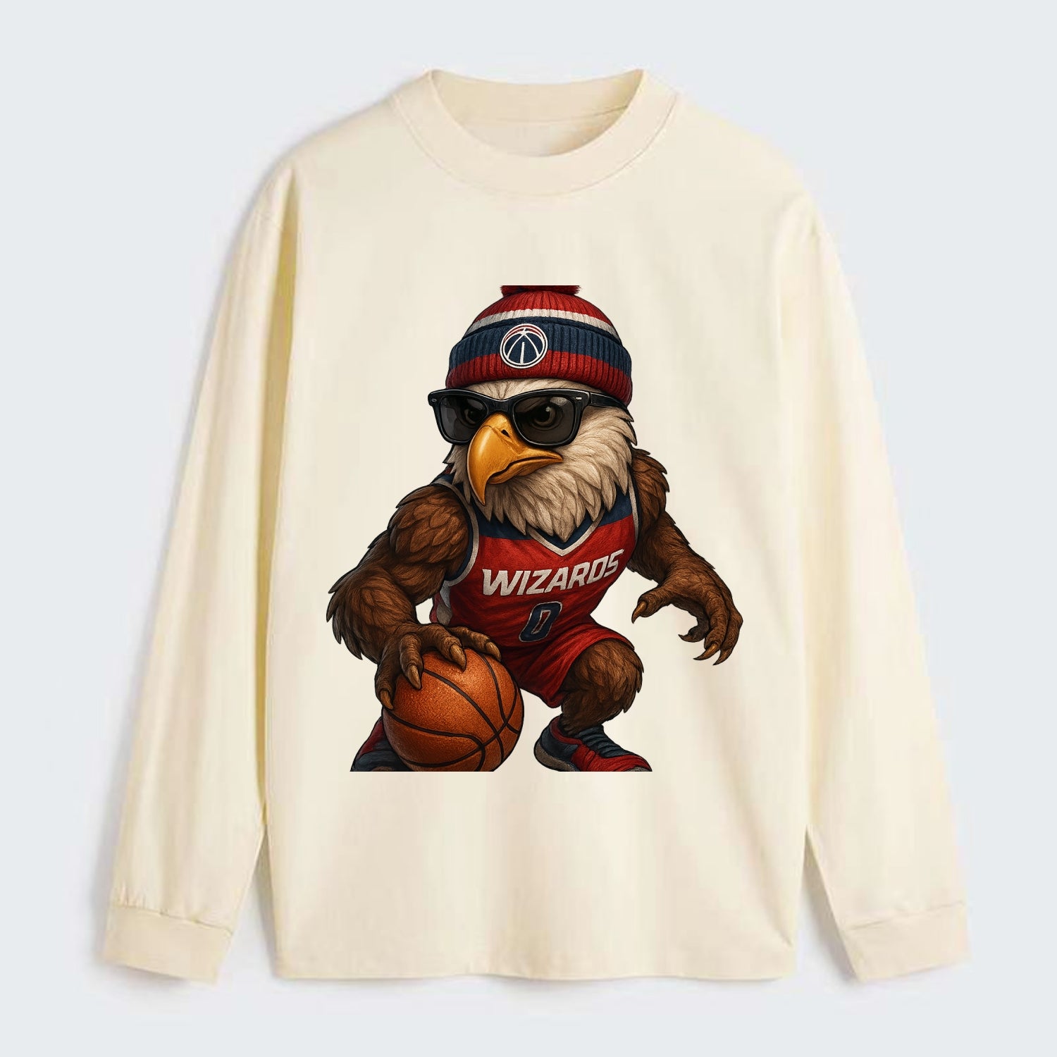 DC Eagle wearing Wizards red white and blue beanie with monument patch - Classic Long Sleeve Shirt - Beige
