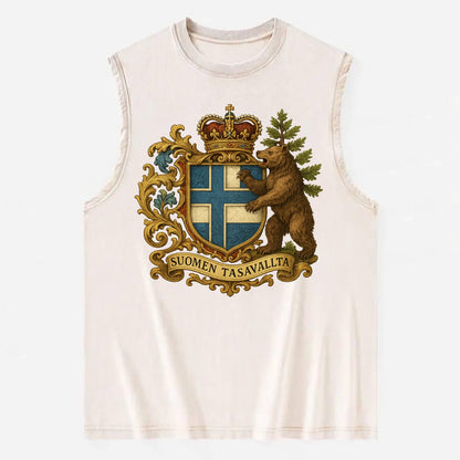 Finland Brown Bear Emblem  - Vintage Washed Tank - Beige