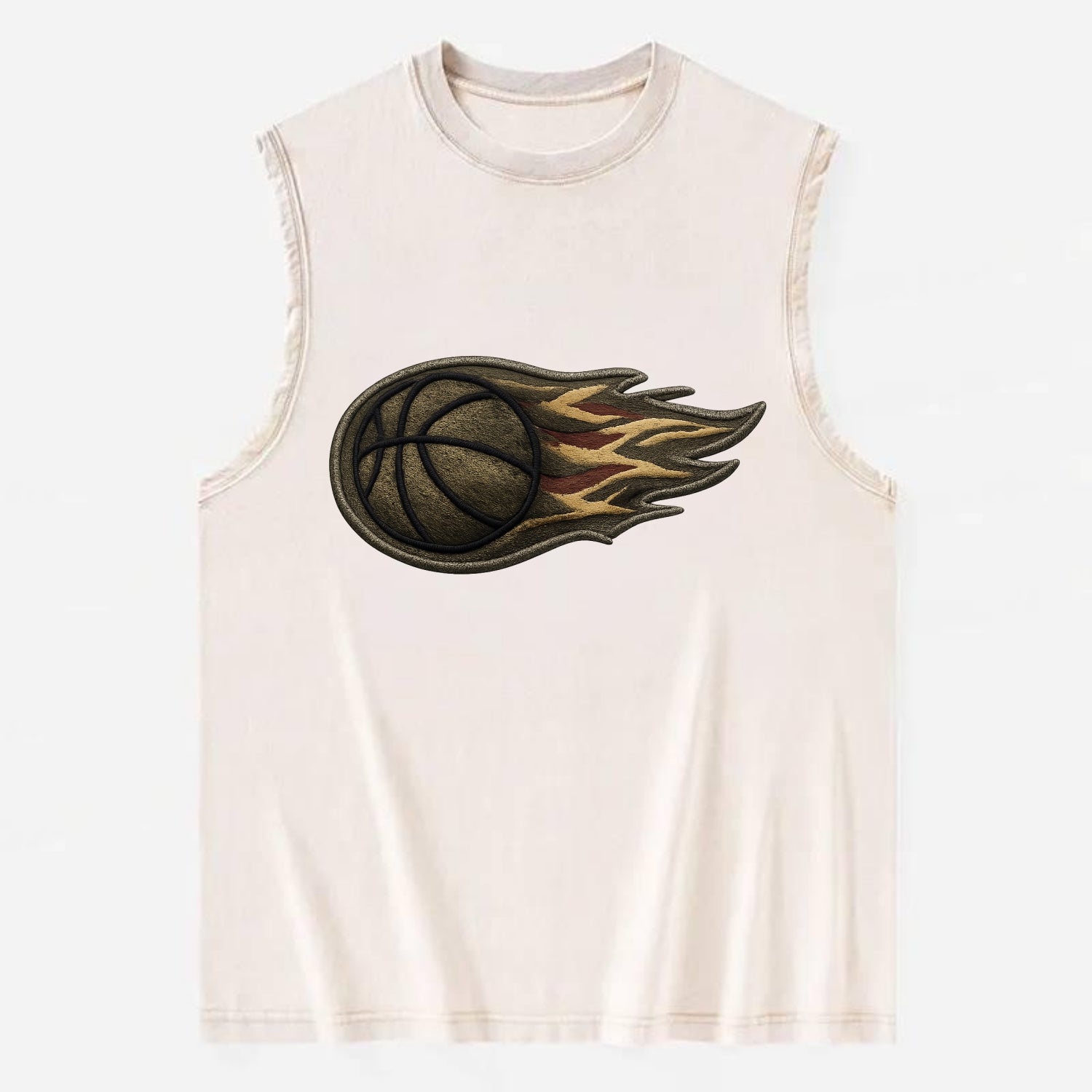 BASKETBALL FLAMING BALL - basketball with flames in orange and red , dynamic - Vintage Washed Tank - Beige