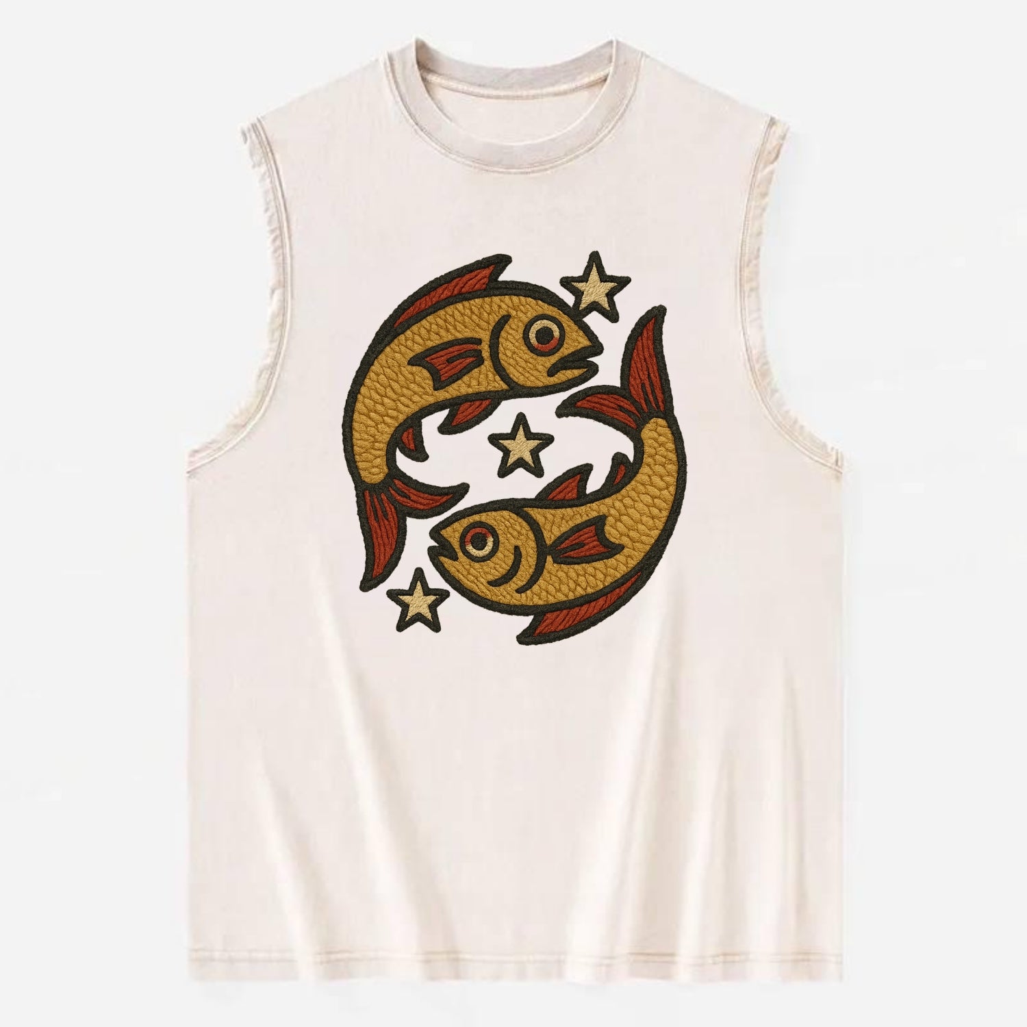Pisces Fish  - Vintage Washed Tank - Beige