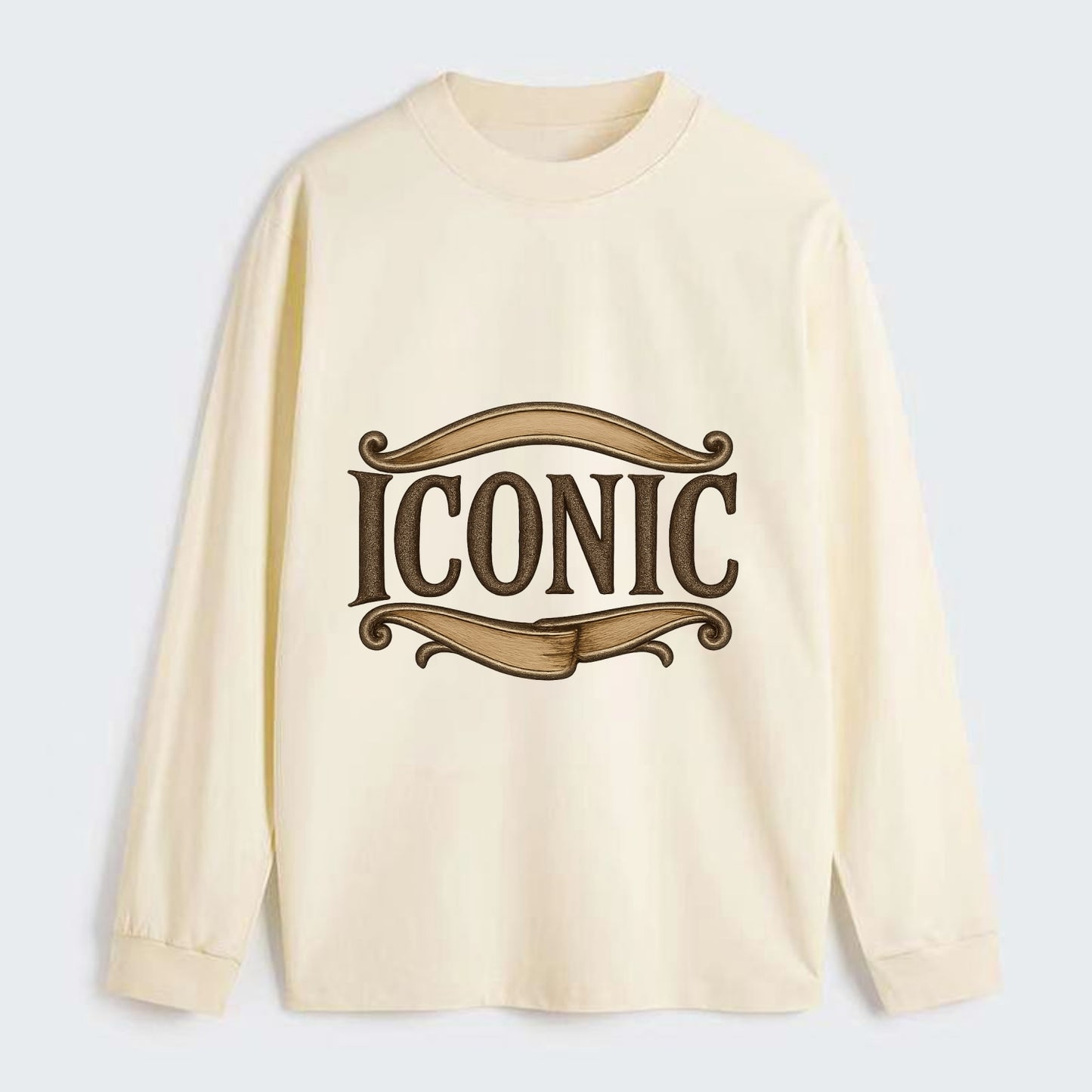 Bold typography design - "ICONIC" - instantly recognizable, trendsetter - Classic Long Sleeve Shirt - Beige