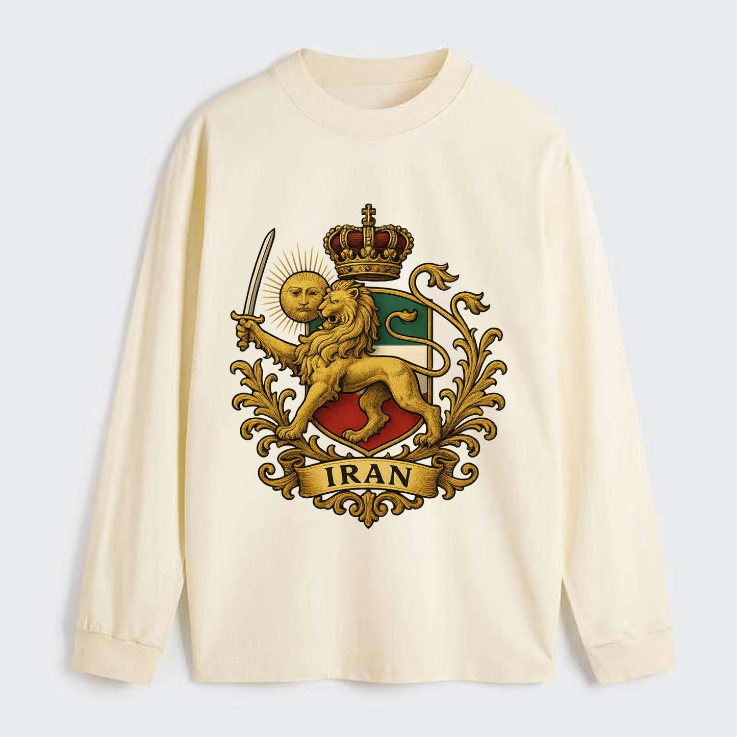 Royal Iran Coat Of Arms - Classic Long Sleeve Shirt - Beige