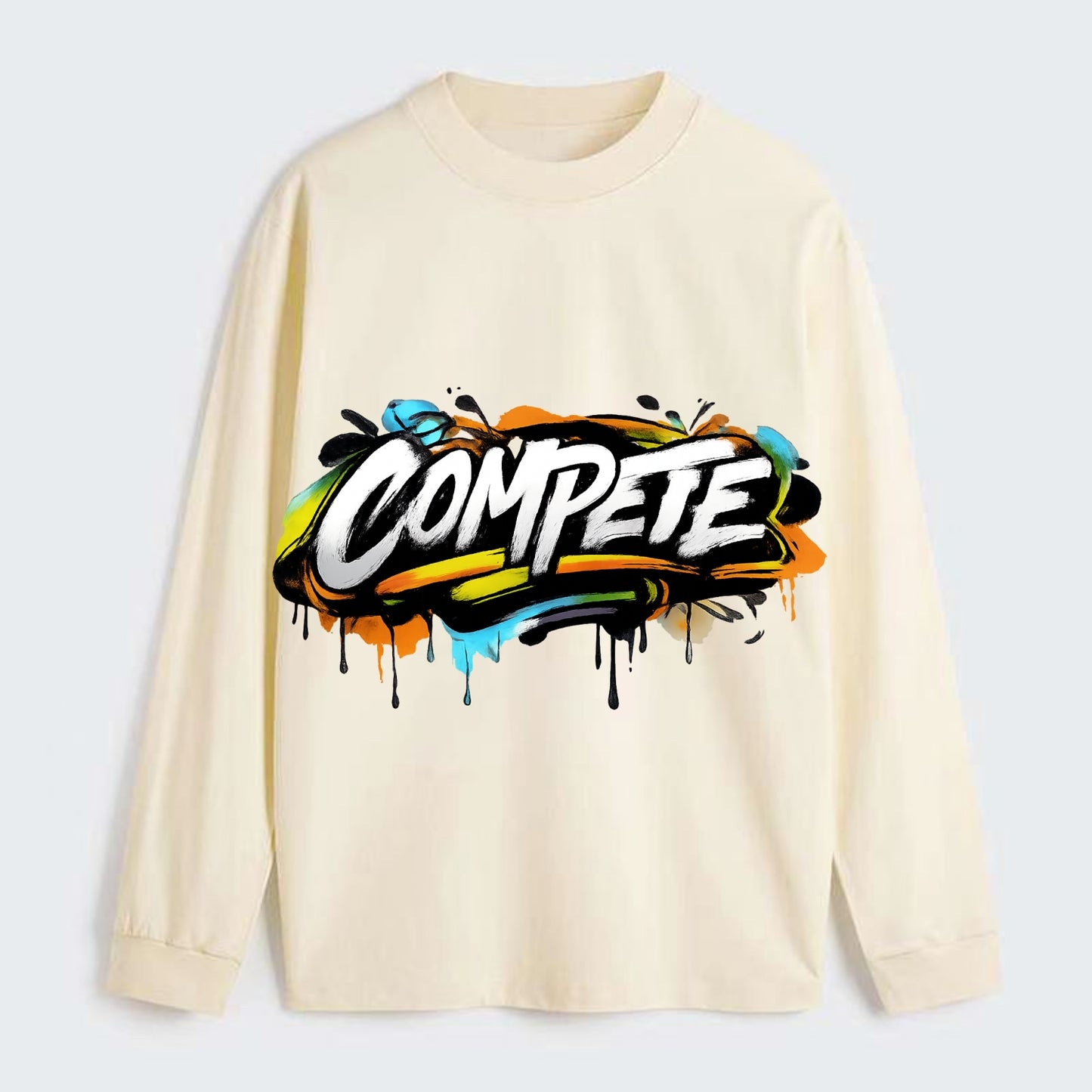 Bold typography design - "COMPETE" - competitive spirit, love the game - Classic Long Sleeve Shirt - Beige