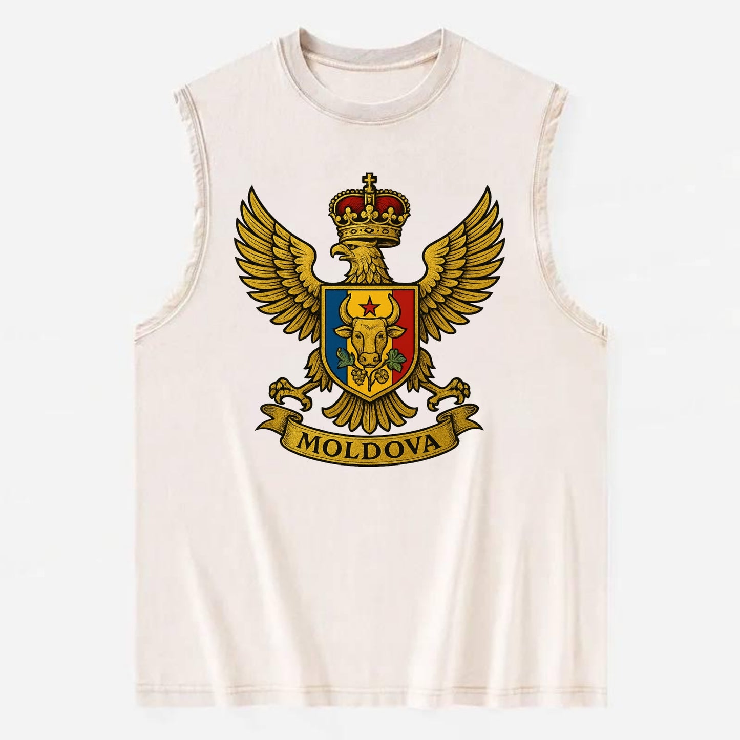 Moldova Heritage Badge  - Vintage Washed Tank - Beige