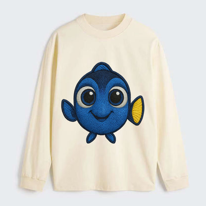 Baby Blue Tang - bright blue with yellow tail, big eyes, front-facing, - Classic Long Sleeve Shirt - Beige