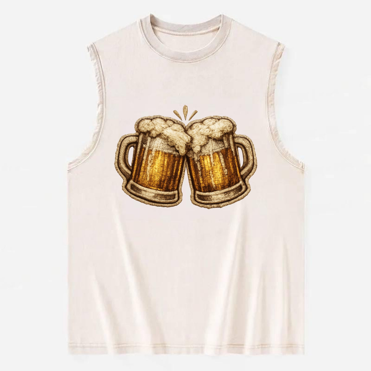 BEER MUG CHEERS - frosty beer stein in gold and amber , brewery - Vintage Washed Tank - Beige