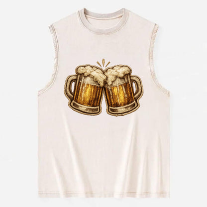 BEER MUG CHEERS - frosty beer stein in gold and amber , brewery - Vintage Washed Tank - Beige