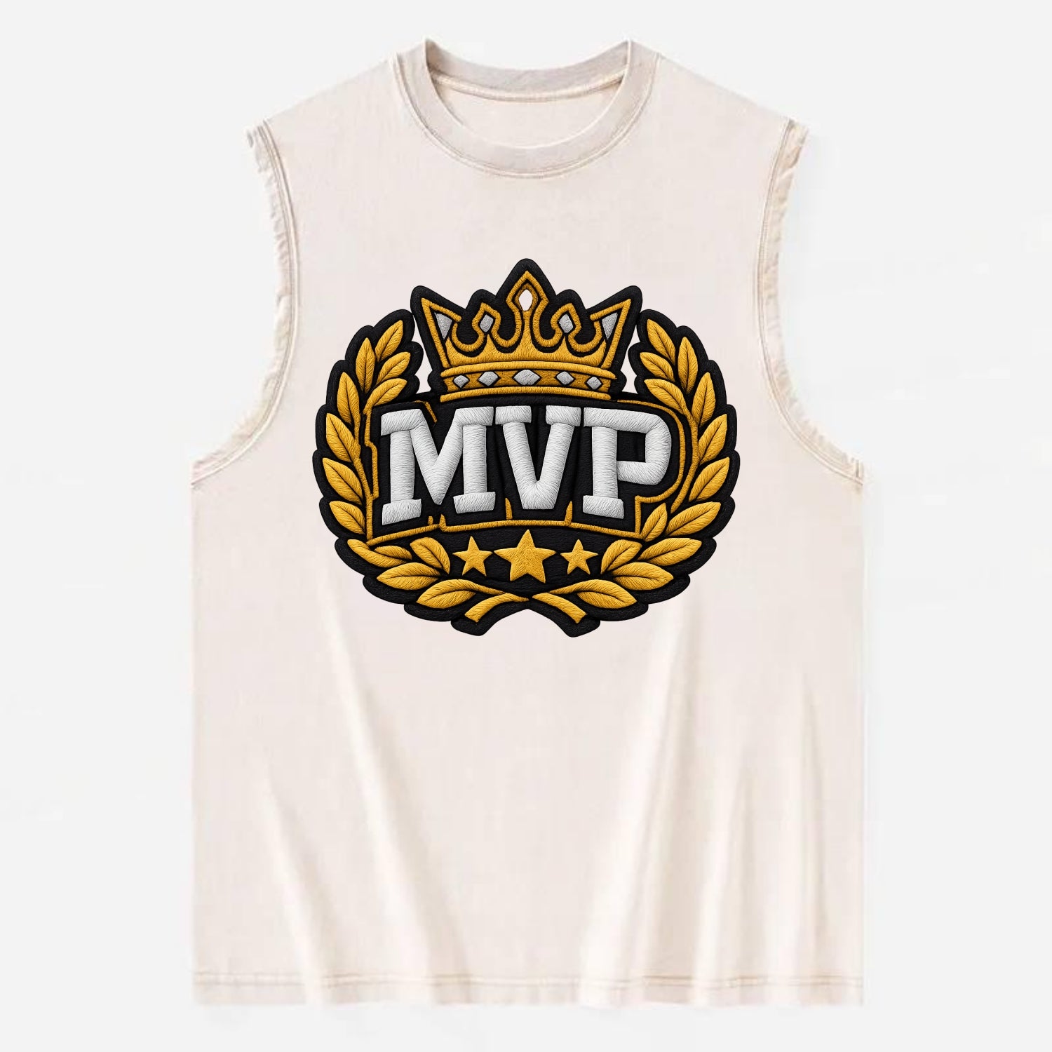 MVP CROWN - crown with laurels in gold , most valuable - Vintage Washed Tank - Beige