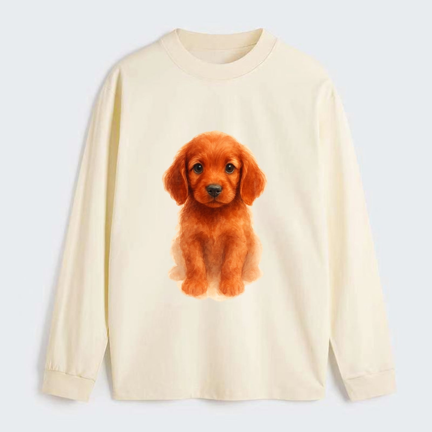 Baby Irish Setter Puppy - mahogany red coat, feathered ears, friendly - Classic Long Sleeve Shirt - Beige