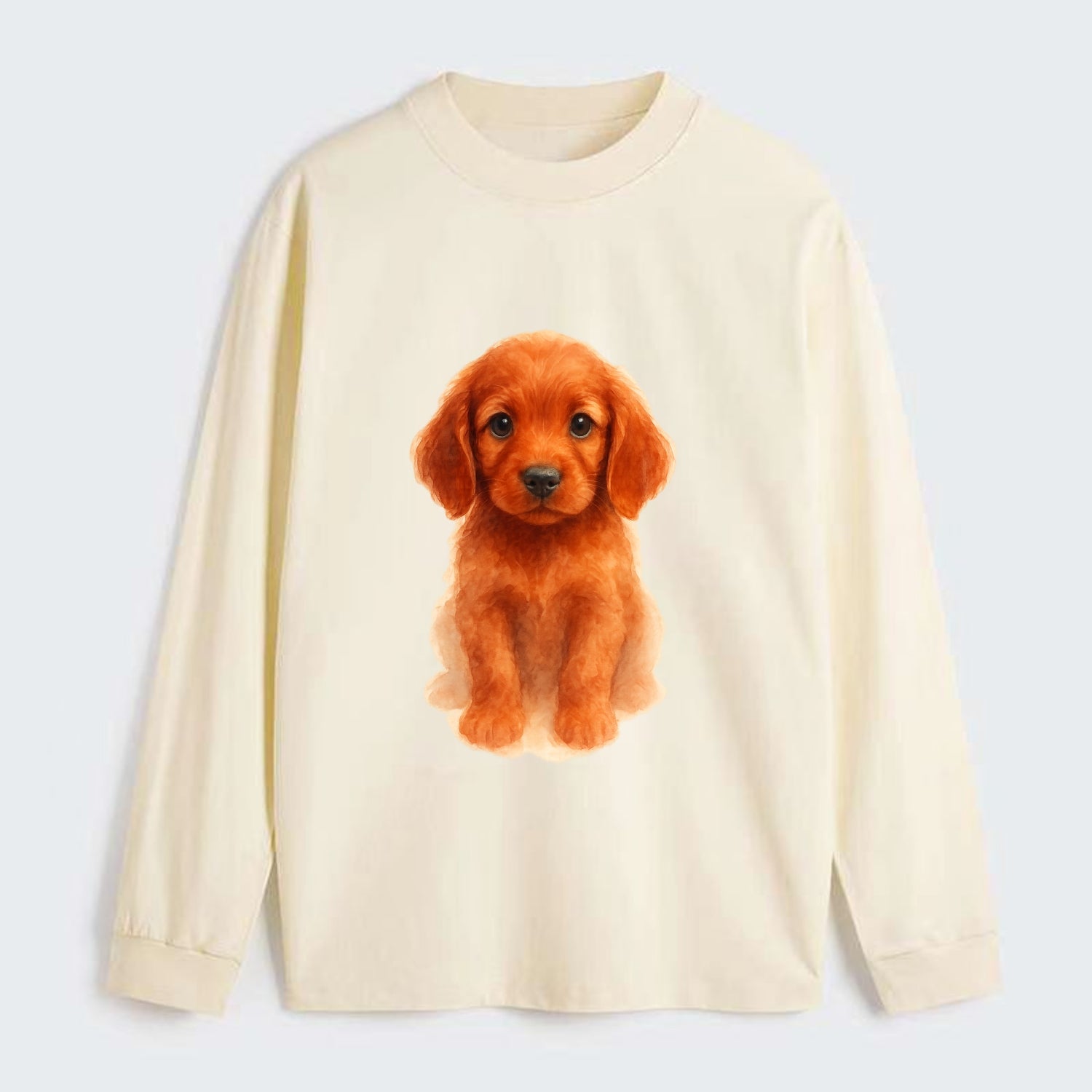 Baby Irish Setter Puppy - mahogany red coat, feathered ears, friendly - Classic Long Sleeve Shirt - Beige