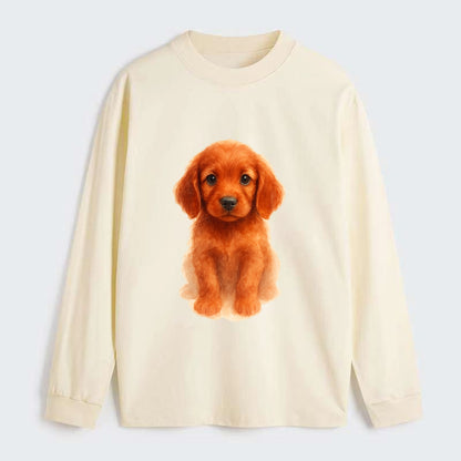 Baby Irish Setter Puppy - mahogany red coat, feathered ears, friendly - Classic Long Sleeve Shirt - Beige