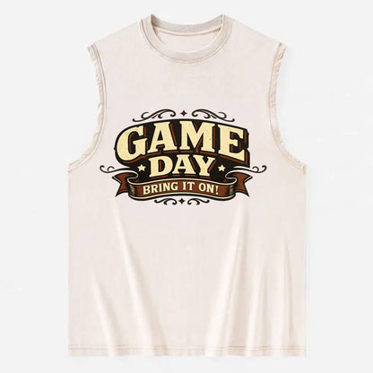 Bold typography design - "GAME DAY" - competition ready, bring it on - Vintage Washed Tank - Beige