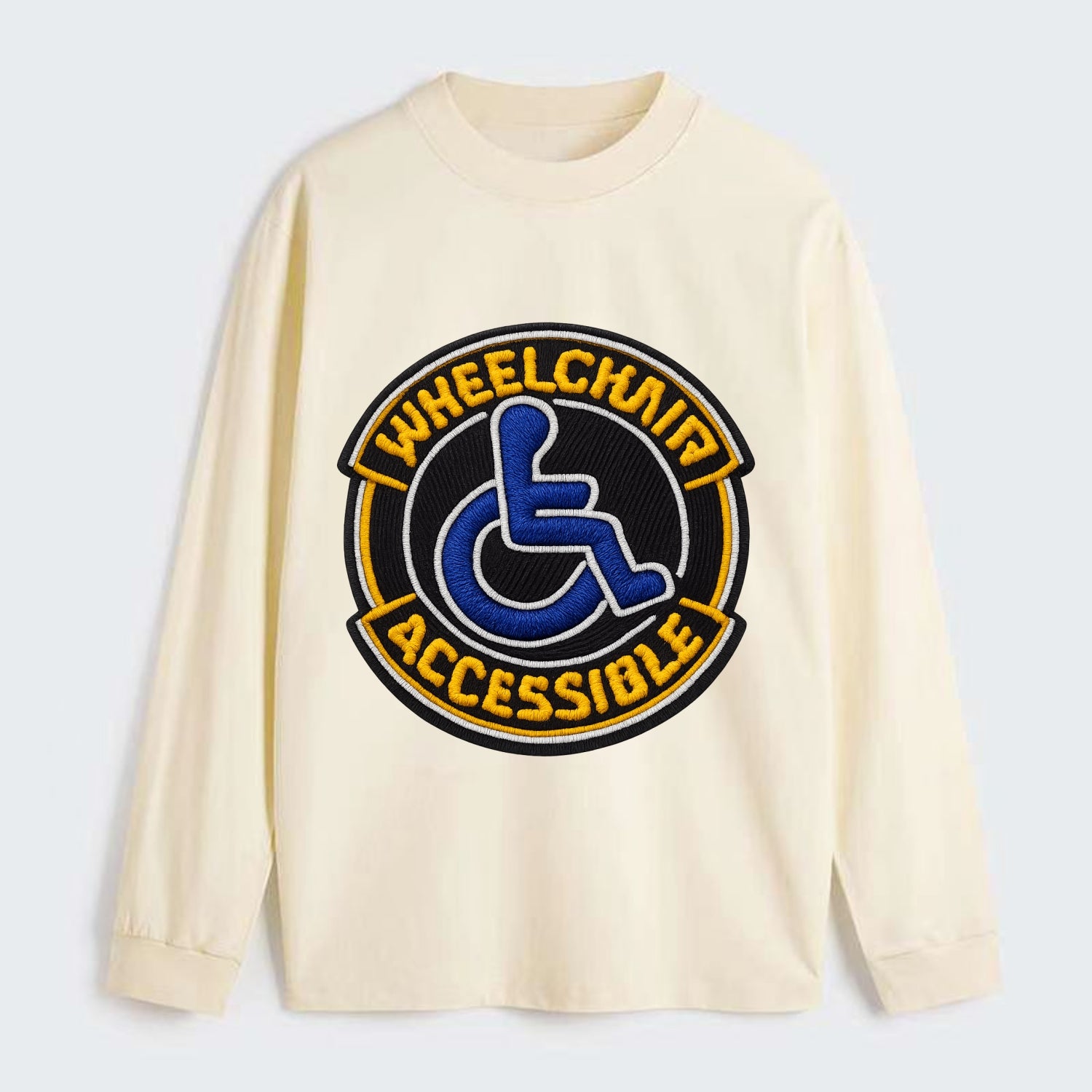 WHEELCHAIR ACCESSIBLE - accessibility symbol in blue , inclusion - Classic Long Sleeve Shirt - Beige