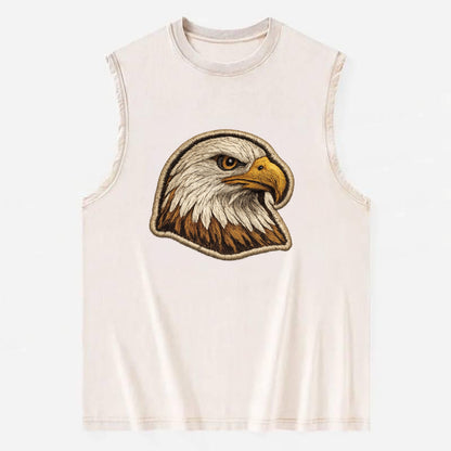 EAGLE HEAD PROFILE - majestic bald eagle in brown, white and gold , American - Vintage Washed Tank - Beige