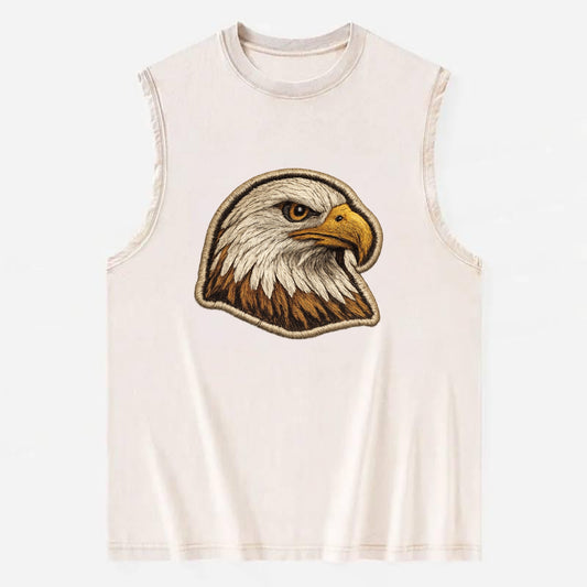 EAGLE HEAD PROFILE - majestic bald eagle in brown, white and gold , American - Vintage Washed Tank - Beige
