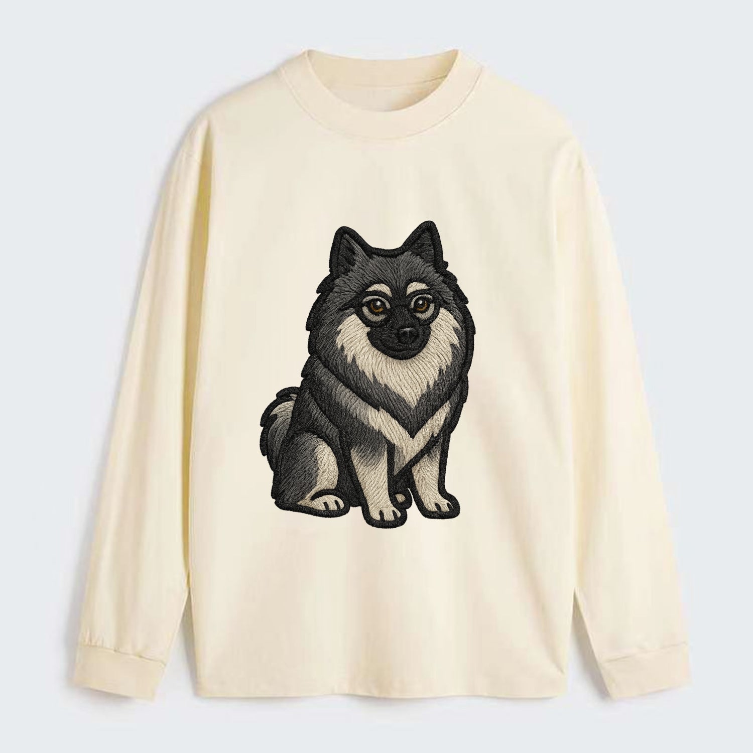 Keeshond - Gray and black spectacles embroidered design - Classic Long Sleeve Shirt - Beige