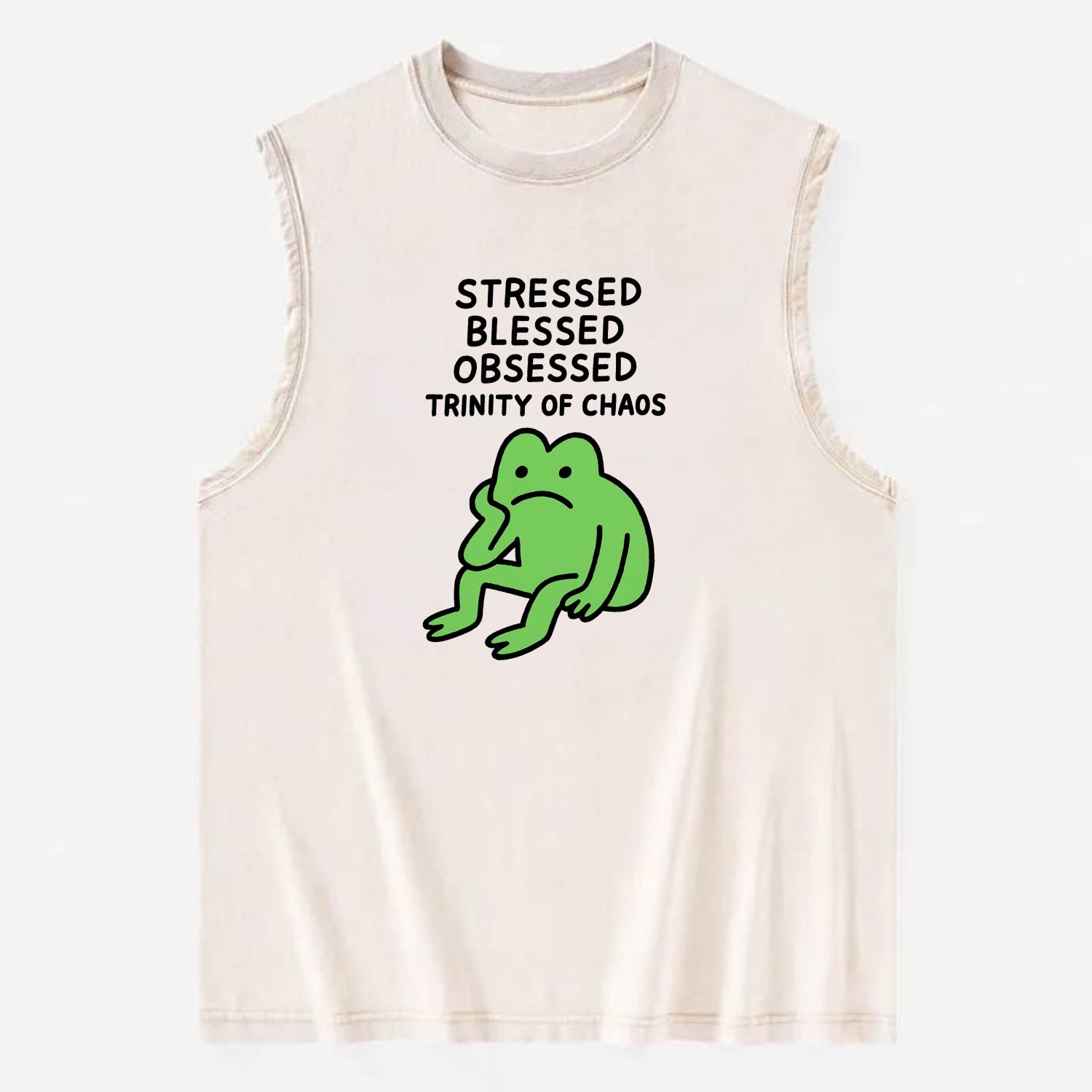 STRESSED BLESSED OBSESSED | Trinity of chaos - Vintage Washed Tank - Beige