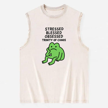 STRESSED BLESSED OBSESSED | Trinity of chaos - Vintage Washed Tank - Beige