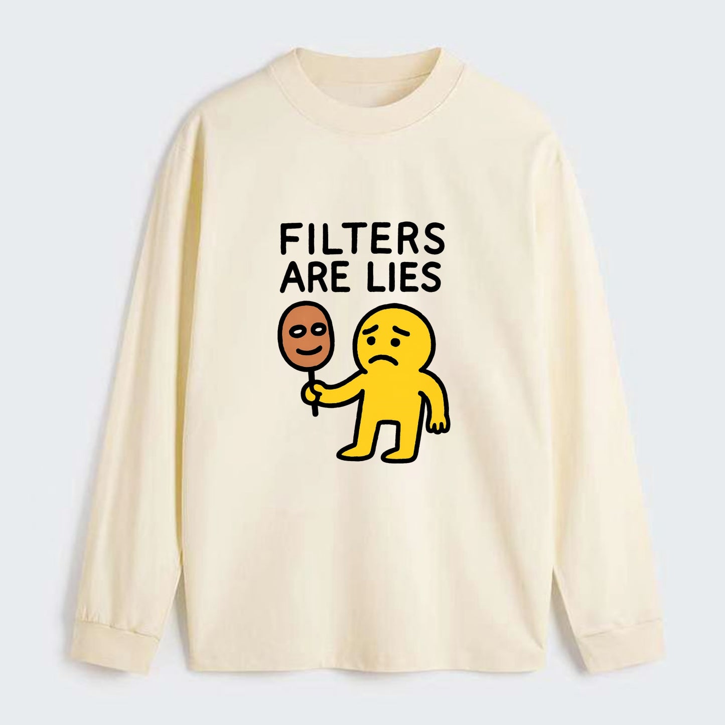 FILTERS ARE LIES | Mask arguing with face - Classic Long Sleeve Shirt - Beige