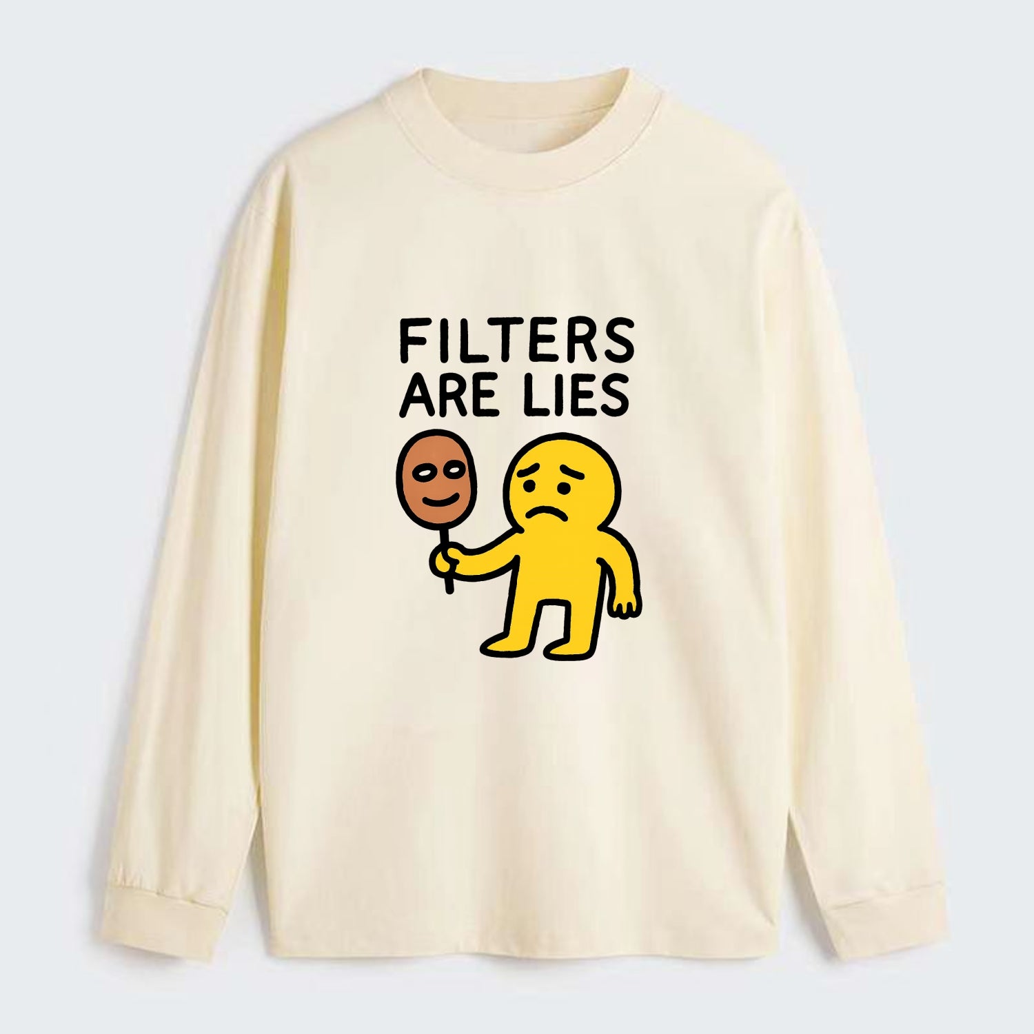 FILTERS ARE LIES | Mask arguing with face - Classic Long Sleeve Shirt - Beige