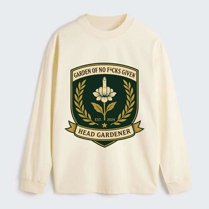 Shield with middle finger flower - "Garden of No F*cks Given - Head - Classic Long Sleeve Shirt - Beige