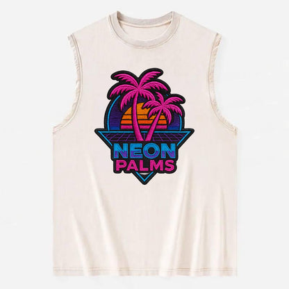 Neon Palms - Vintage Washed Tank - Beige