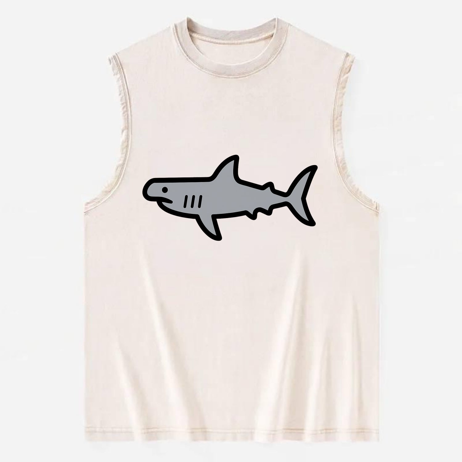 Hammerhead Shark - Gray distinctive head flat side profile - Vintage Washed Tank - Beige