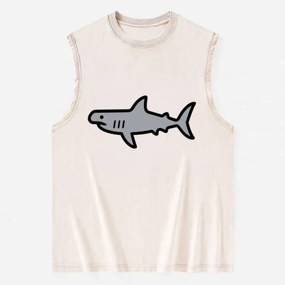 Hammerhead Shark - Gray distinctive head flat side profile - Vintage Washed Tank - Beige