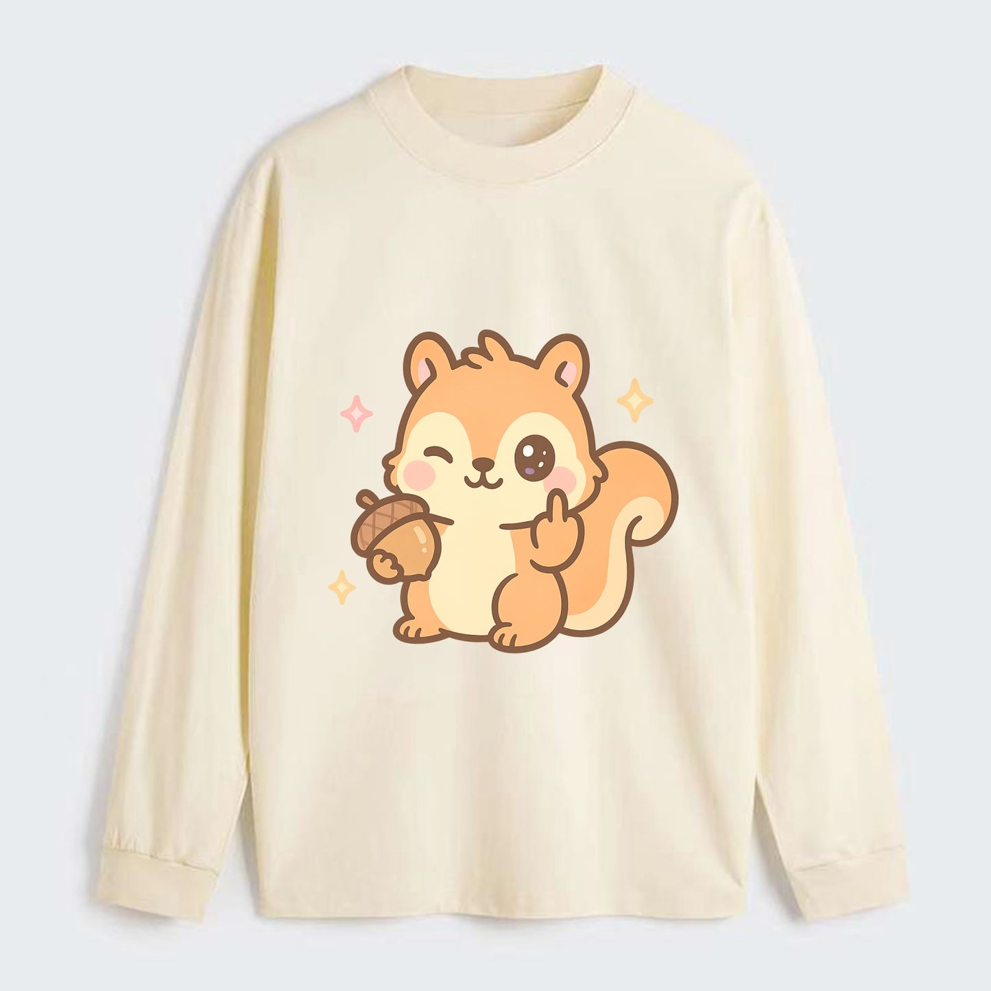 sweet squirrel holding acorn in one paw, flipping off with the other - Classic Long Sleeve Shirt - Beige