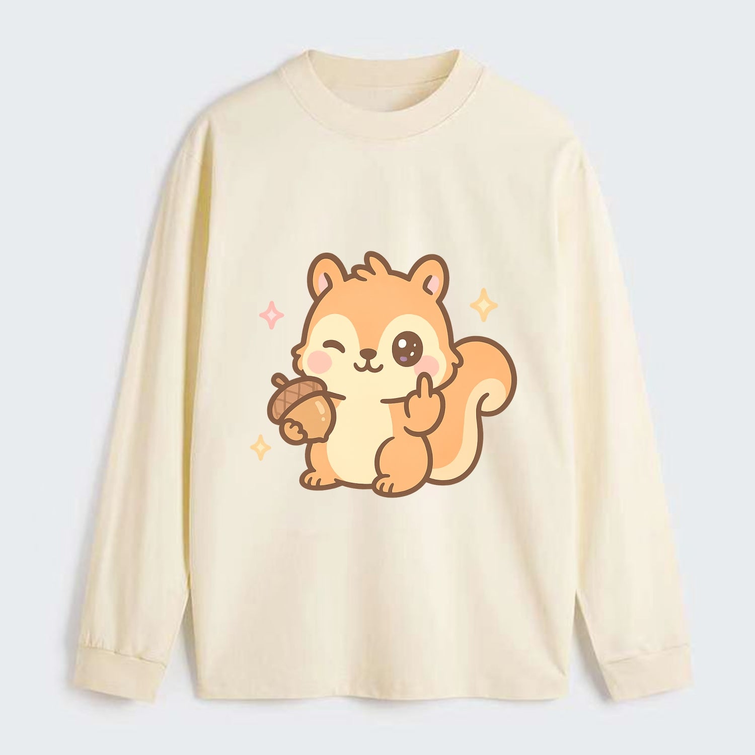 sweet squirrel holding acorn in one paw, flipping off with the other - Classic Long Sleeve Shirt - Beige