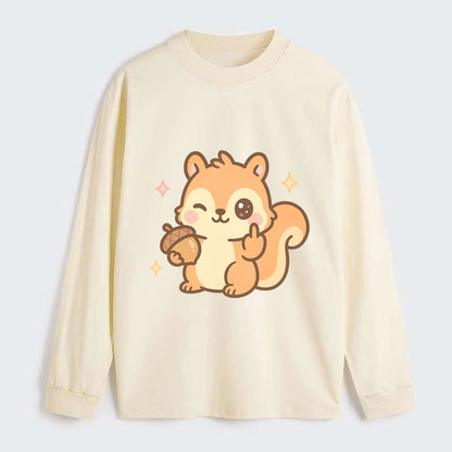sweet squirrel holding acorn in one paw, flipping off with the other - Classic Long Sleeve Shirt - Beige