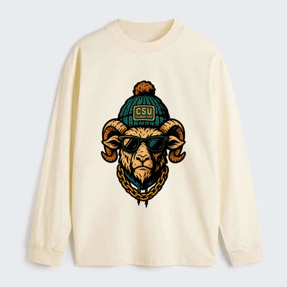 Fort Collins Ram wearing Colorado State beanie with CSU patch - Classic Long Sleeve Shirt - Beige