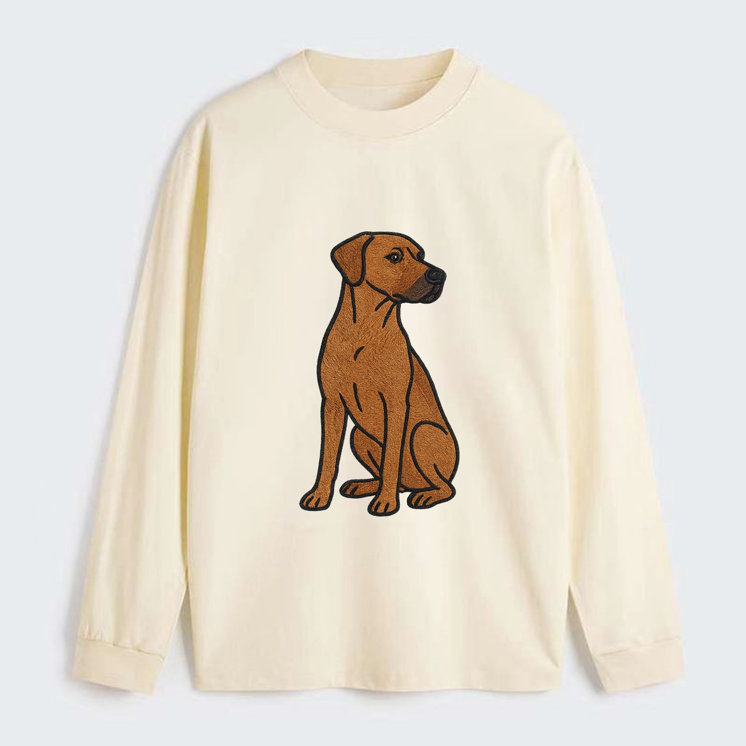 Rhodesian Ridgeback - Red wheaten embroidered pose - Classic Long Sleeve Shirt - Beige